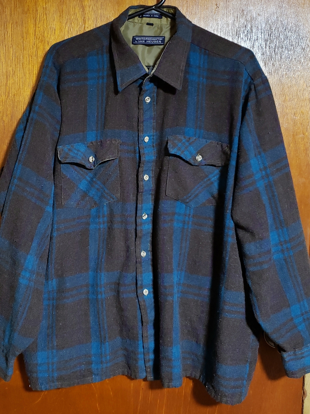 Vintage 1980's Van Heusen Blue and Black Plaid Shirt Jacket